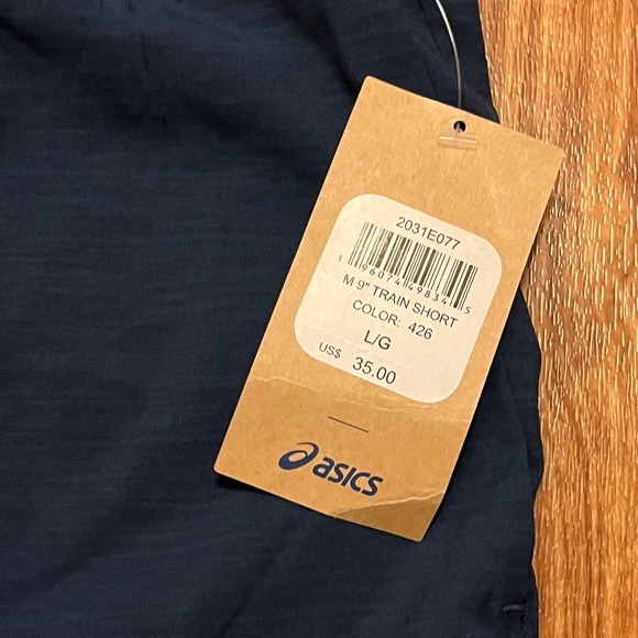 New ASICS Train Shorts Men Large 9"  Navy Blue Athletic Performance - Picture 5 of 6